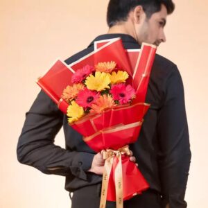 Buy Colorful Gerberas in Red Wrap online in Jaipur for birthdays and celebrations