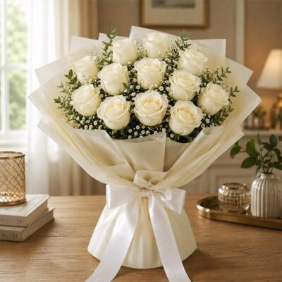 Buy Elegant White Roses Bouquet online in Jaipur for elegant gifting and special occasions