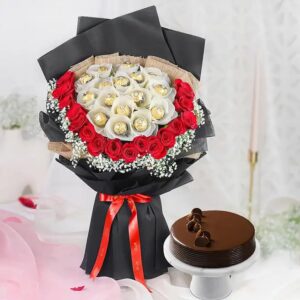 Buy Ferrero Rocher & Red Roses Combo online in Jaipur for romantic gifting