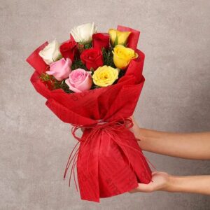 Buy Mixed Roses in Red Wrap online in Jaipur for birthdays and special occasions