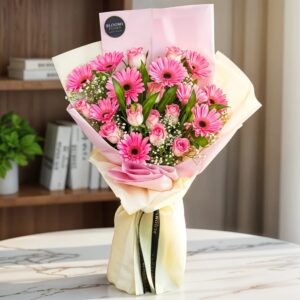 Buy Pink Gerberas & Roses Bouquet online in Jaipur for birthdays and special occasions
