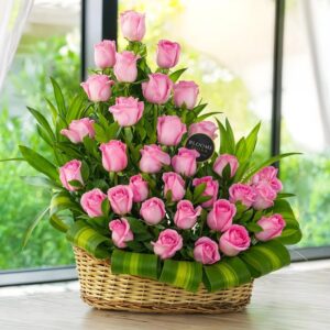 Buy Pink Roses Basket Arrangement online in Jaipur for birthdays and special occasions