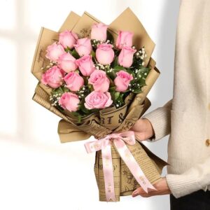 Buy Pink Roses in Vintage Paper online in Jaipur for elegant gifting