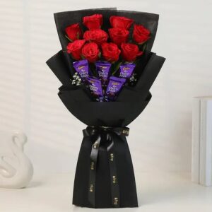 Buy Red Roses & Chocolate Bouquet online in Jaipur for romantic gifting