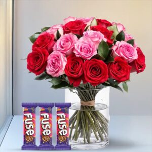 Buy Roses Vase & Fuse Chocolate Combo online in Jaipur for special occasions