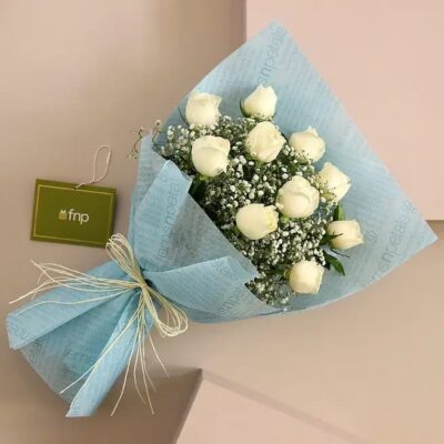 Fresh White Roses in Light Blue from a trusted online florist in Jaipur