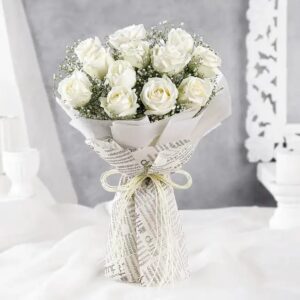 Buy White Roses in Newspaper Print online in Jaipur for elegant gifting
