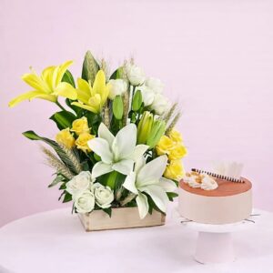 Buy Yellow Lilies & Cake Combo online for birthday surprises in Jaipur