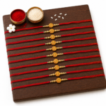 Swastik Rakhi Combo 10 Pcs with Red Thread and Golden Swastik Design