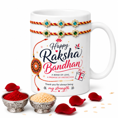 Raksha Bandhan Printed Mug with a festive Rakhi design.